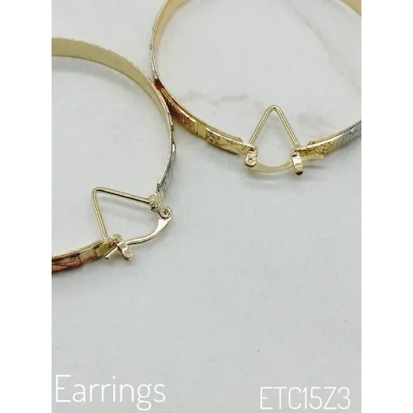 14K BRAZILIAN Gold Earrings, Hoop Earrings, Gold Filled Jewelry - Picture 4 of 5